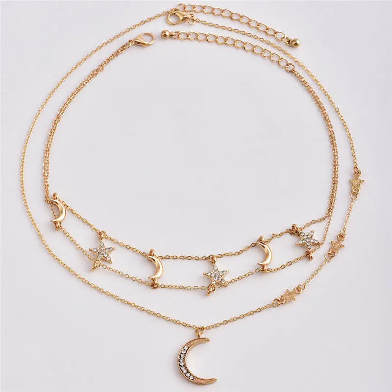 Necklace Crystal Pendant Multilayer Moon Boho Star Women Choker Jewelry Chain
Necklace Crystal Pendant Multilayer Moon Boho Star Women Choker Jewelry Chain