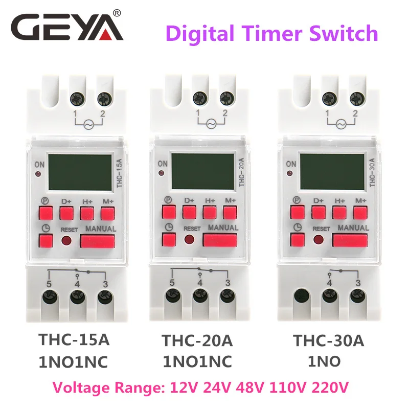 

GEYA THC-20A Programmable Timer with Battery 7 Day Timer Switch Countdown timer 20A ACDC 12V 24V110V 220V 240V