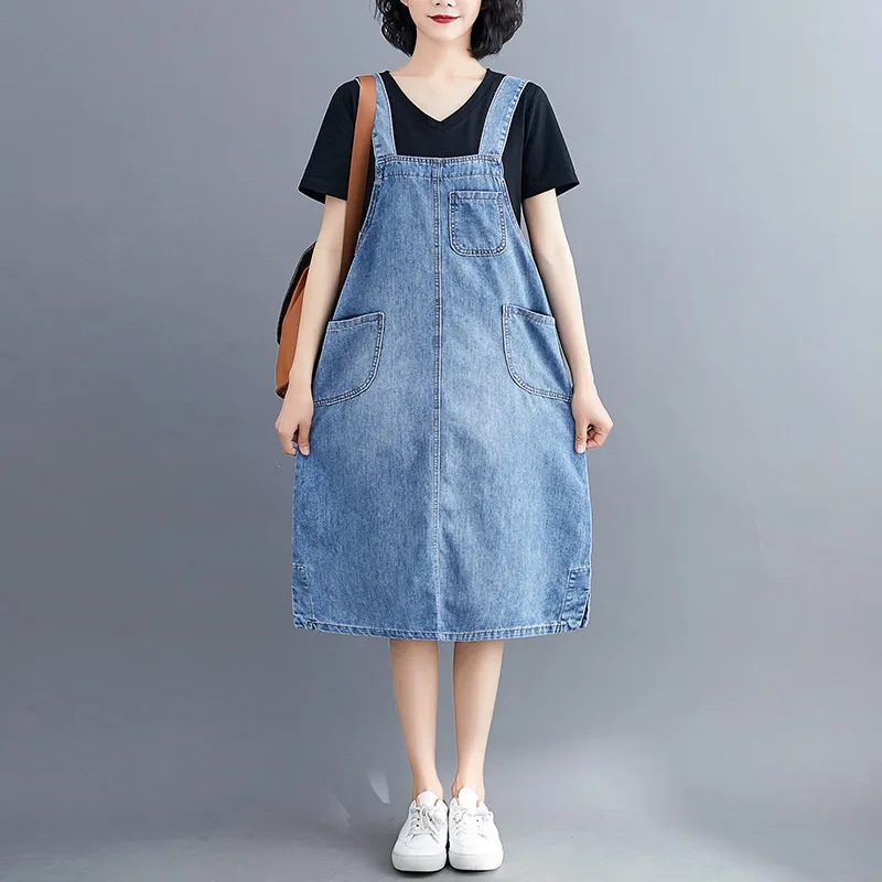 Summer Women Denim Dress Sundress Casual Loose Sleeveless Overalls Dresses Female Solid Spaghetti Strap Korean Dress
Summer Women Denim Dress Sundress Casual Loose Sleeveless Overalls Dresses Female Solid Spaghetti Strap Korean Dress