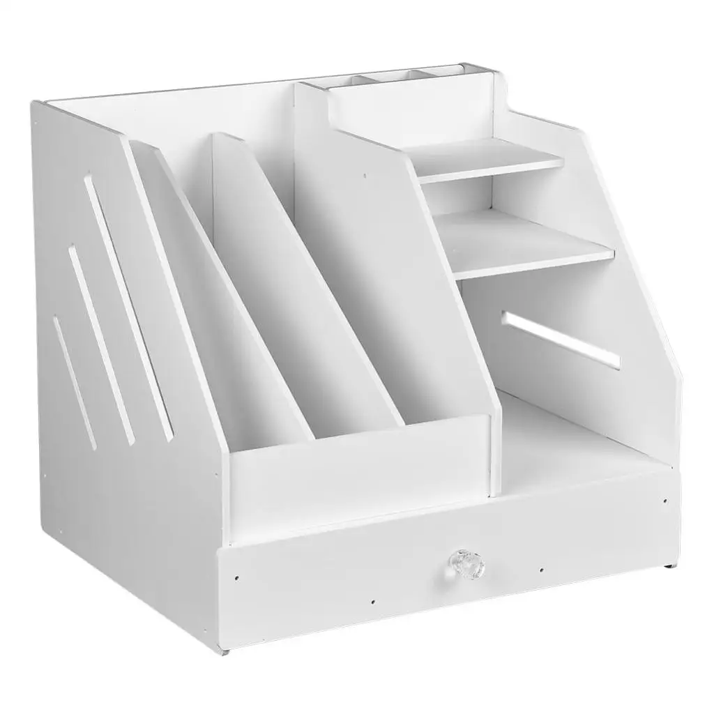 Plastic Vertical Desktop Organizer – Four Compartment White File, Document and Magazine Holder 2-Section with Drawer
Plastic Vertical Desktop Organizer – Four Compartment White File, Document and Magazine Holder 2-Section with Drawer