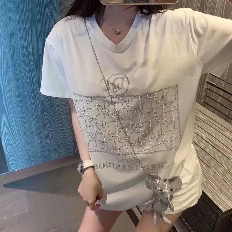 Heavy Industry T-shirt Women's Hot Diamond Studded Short Sleeve Loose Cotton Couple's New Versatile Fashion Top Women
Heavy Industry T-shirt Women's Hot Diamond Studded Short Sleeve Loose Cotton Couple's New Versatile Fashion Top Women