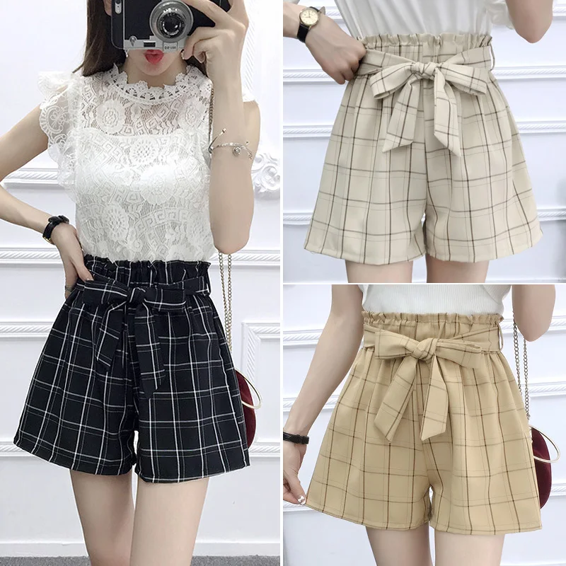 Elastic High Waist Shorts Preppy Style Women Casual Loose Shorts Wide Leg Plaid Bow Tie Plaid Ladies Shorts Summer New Sweet
Elastic High Waist Shorts Preppy Style Women Casual Loose Shorts Wide Leg Plaid Bow Tie Plaid Ladies Shorts Summer New Sweet