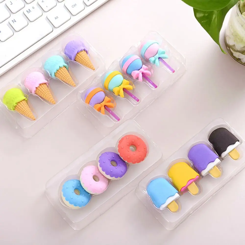 4pcs Yummy Dessert Erasers Set Mini Lollipop Icecream Popsicle Donuts Rubber Pencil Eraser for Kids School Student Award
4pcs Yummy Dessert Erasers Set Mini Lollipop Icecream Popsicle Donuts Rubber Pencil Eraser for Kids School Student Award