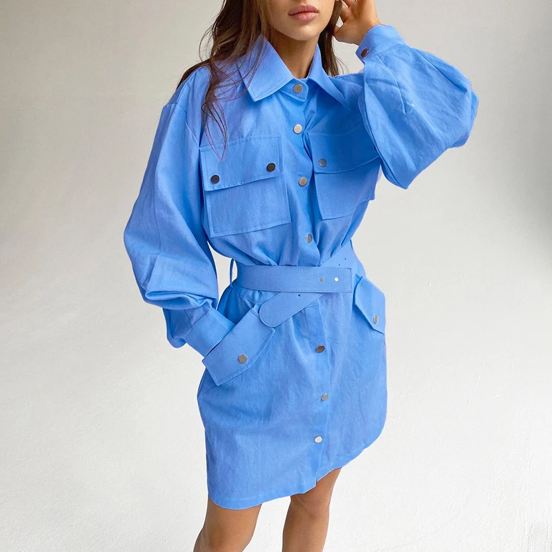 Office Work Dress Shirt Women Blue Lantern Sleeve High Waist Sashes Elegant Y2K Loose 2021 Autumn Khaki Casual Lady Mini Dresses
Office Work Dress Shirt Women Blue Lantern Sleeve High Waist Sashes Elegant Y2K Loose 2021 Autumn Khaki Casual Lady Mini Dresses