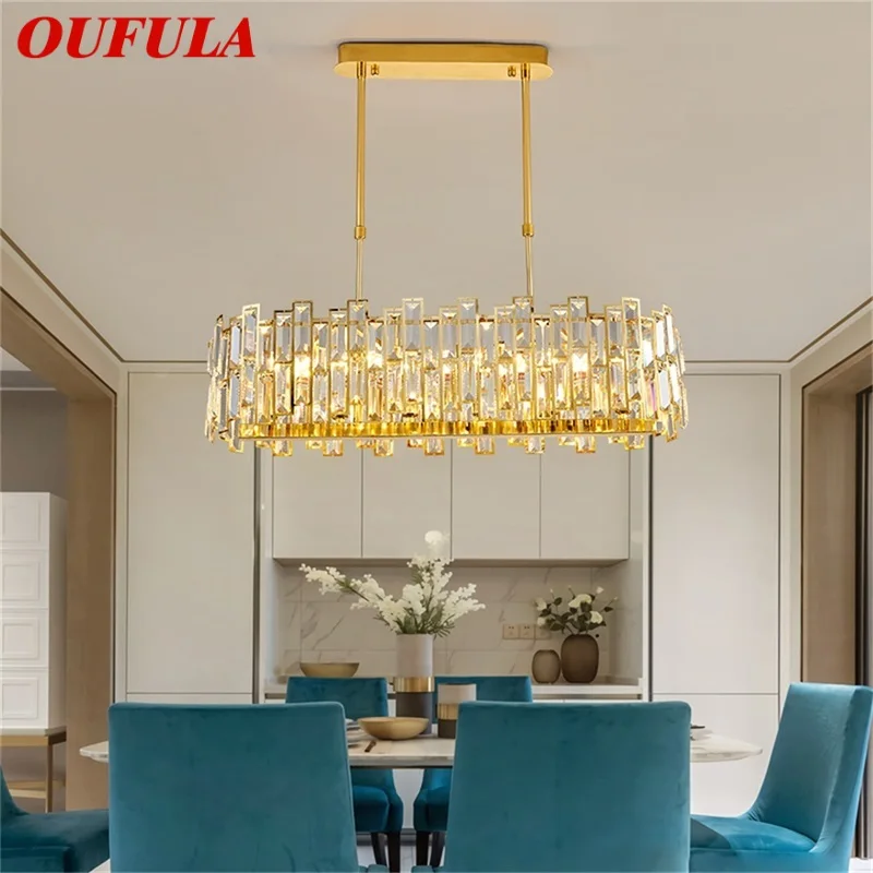 

OUFULA Gold Chandelier Fixtures Oval Modern Branch Crystal Pendant Lamp Light Home LED for Dining Room Decoration