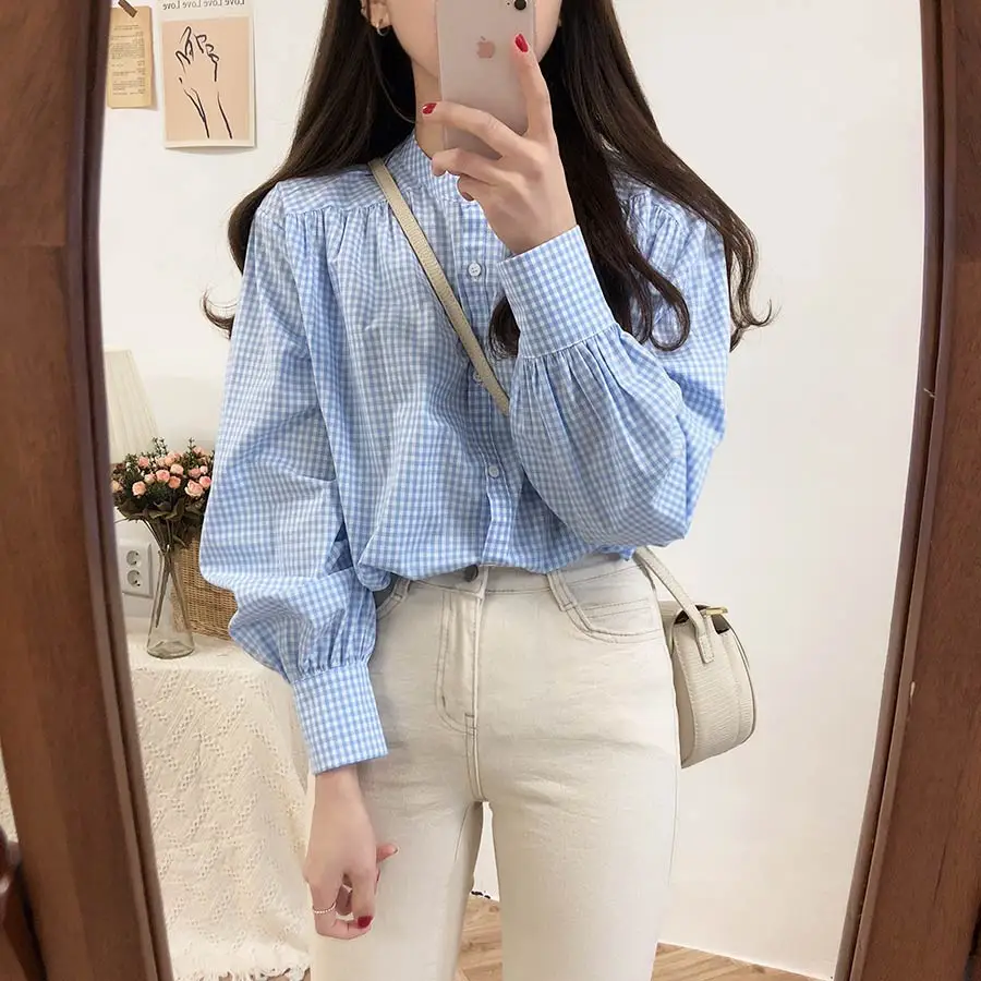 O Neck blue plaid shirt Summer femme Casual white loose Women Long sleeve Linen Cotton Girls Blouse Plus Size Women Blouses Top
O Neck blue plaid shirt Summer femme Casual white loose Women Long sleeve Linen Cotton Girls Blouse Plus Size Women Blouses Top