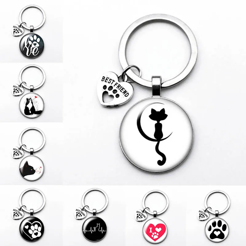Брелок для ключей с кабошоном Love Cat Pet изображением собак стеклянный|Брелоки| |