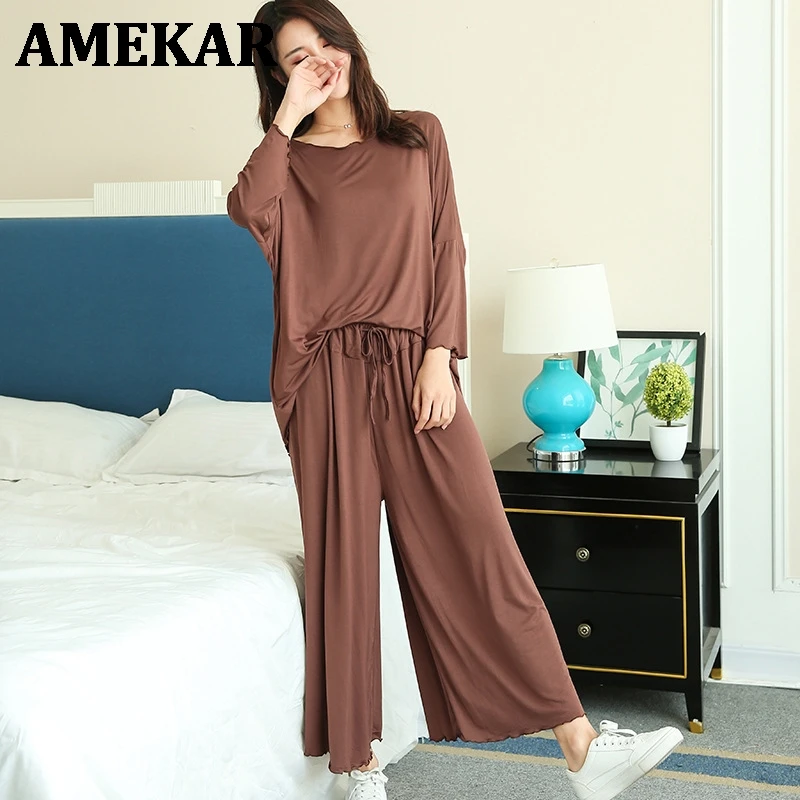 PLUS size home suits women autumn new loose long-sleeved pajamas two-piece set nine-point wide leg pants pijama sleepwear femme
PLUS size home suits women autumn new loose long-sleeved pajamas two-piece set nine-point wide leg pants pijama sleepwear femme