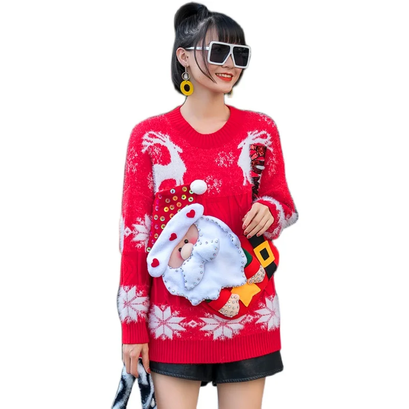 Свитер женский, жаккардовый, плотный, свободный, с бусинами, на осень и зиму, 2021 
Свитер женский, жаккардовый, плотный, свободный, с бусинами, на осень и зиму, 2021