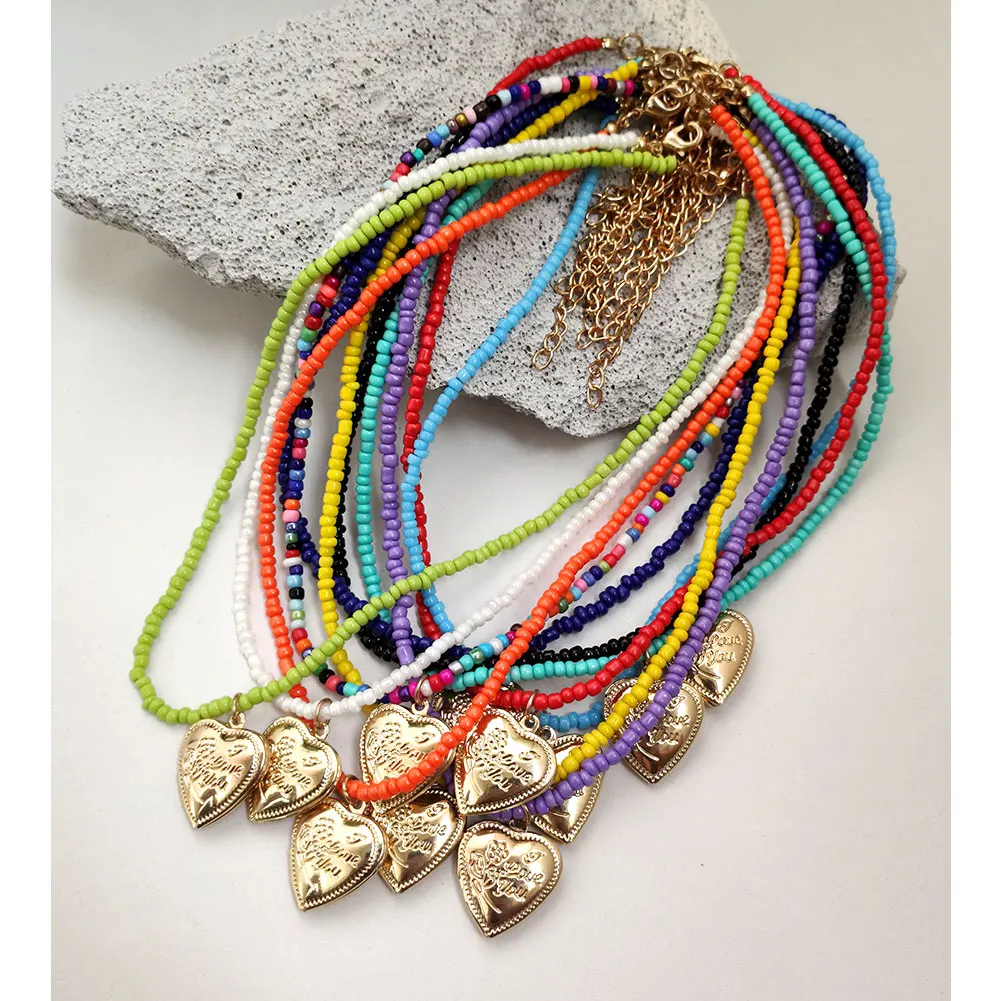 Handmade Big Gold Love Heart Pendant Beaded Necklaces For Women Colorful Acrylic Seed Bead Strand Choker Necklaces Boho Jewelry
Handmade Big Gold Love Heart Pendant Beaded Necklaces For Women Colorful Acrylic Seed Bead Strand Choker Necklaces Boho Jewelry