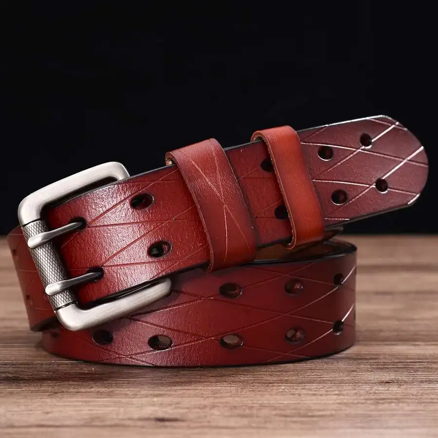 Men's Leather Double Prong Belt Classic Double Row Hole Belt Universal Hollowed Out Belt Jeans Men Waistband NEW Belts for Men 
Men's Leather Double Prong Belt Classic Double Row Hole Belt Universal Hollowed Out Belt Jeans Men Waistband NEW Belts for Men