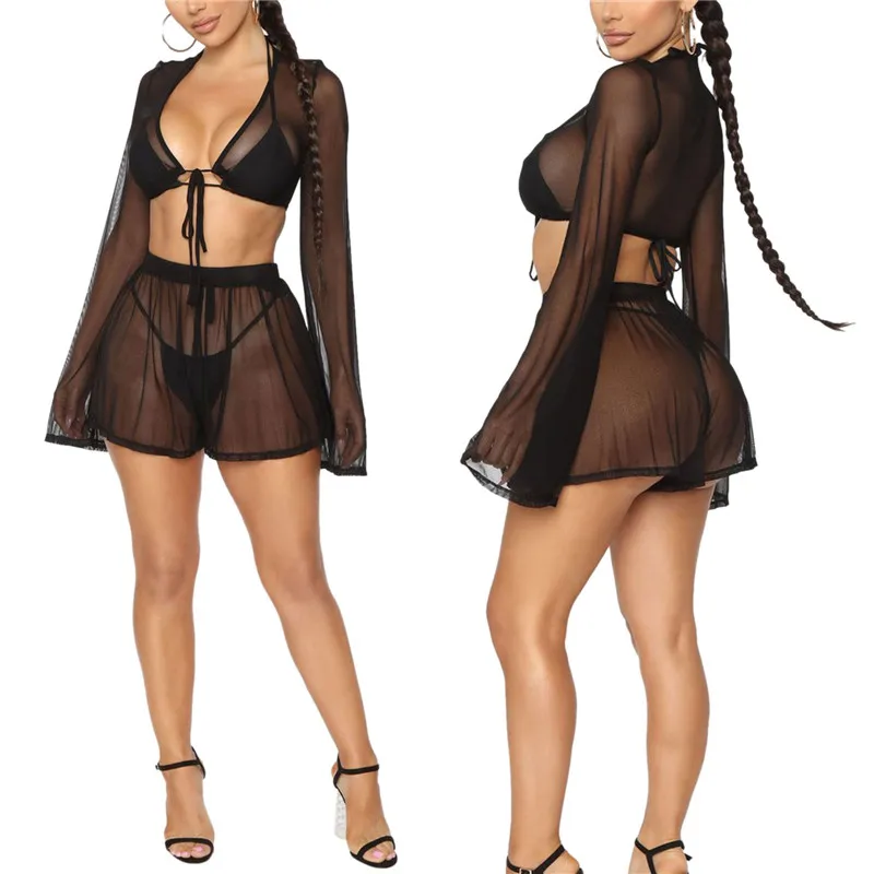 2 Pcs Woman's Swimwear Set Sexy Ladies Tulle Midriff-baring Lace-up Smock Solid Color Perspective Shorts Maio Feminino Praia
2 Pcs Woman's Swimwear Set Sexy Ladies Tulle Midriff-baring Lace-up Smock Solid Color Perspective Shorts Maio Feminino Praia