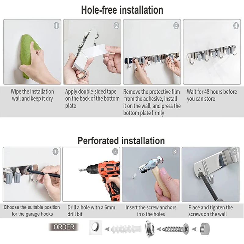 Broom and Mop Holder Wall-Mounted, Broom Hook, Broom Holder, Stainless Steel Heavy-Duty Broom Holder
Broom and Mop Holder Wall-Mounted, Broom Hook, Broom Holder, Stainless Steel Heavy-Duty Broom Holder