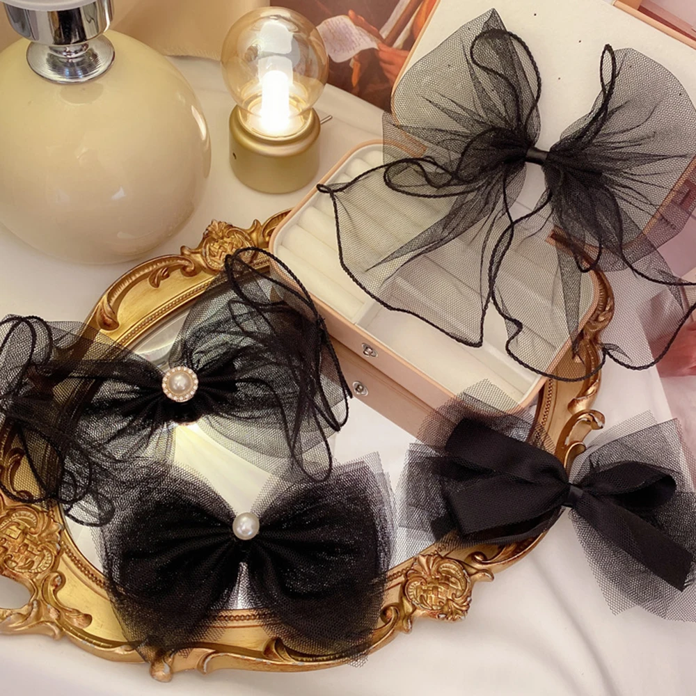 

Black White Big Size Lace Bowknot Hair Clip Women Hairpin Top Head Hairpins Ponytail Barrettes Elegant Bows Hair Accessoires