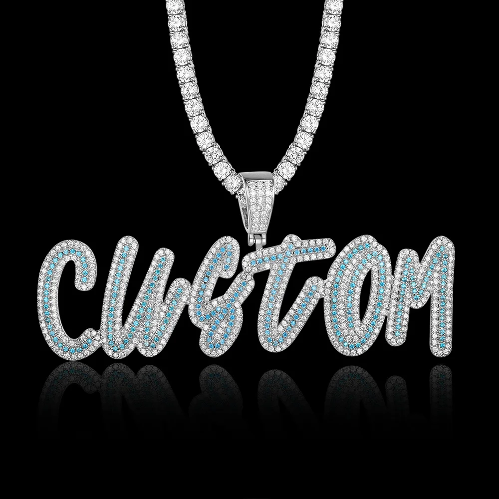 Luxury Custom Name Letter Baby Blue Zircon Pendant Necklace 100% Micro Pave CZ Hip Hop Iced Out Tennis Chain Jewelry Necklace
Luxury Custom Name Letter Baby Blue Zircon Pendant Necklace 100% Micro Pave CZ Hip Hop Iced Out Tennis Chain Jewelry Necklace