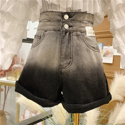 Женские джинсовые шорты с высокой талией, облегающие широкие брюки, цветные джинсовые шорты с градиентом, лето 2021 
Женские джинсовые шорты с высокой талией, облегающие широкие брюки, цветные джинсовые шорты с градиентом, лето 2021