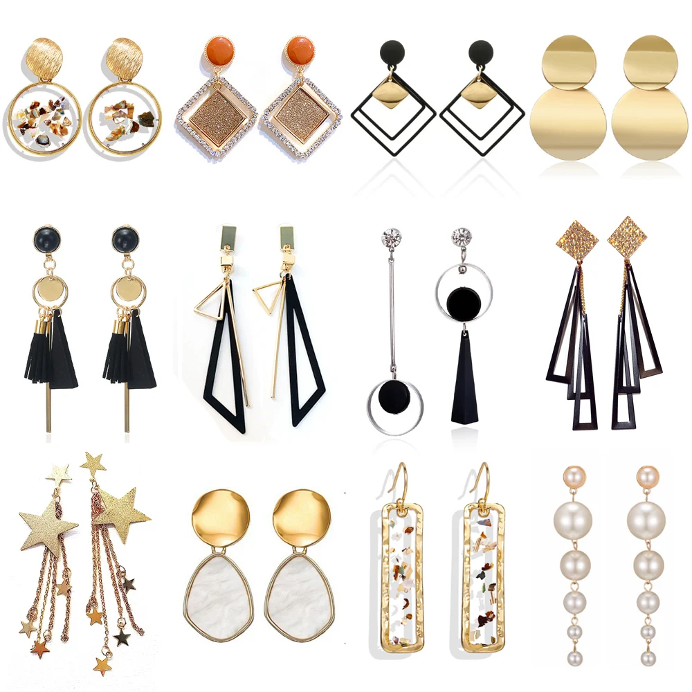 Vintage Geometric Long Tasse Drop Earrings For Women BOHO Acrylic Big Statement Gold Hanging Earings Wedding Party Gift | Украшения и