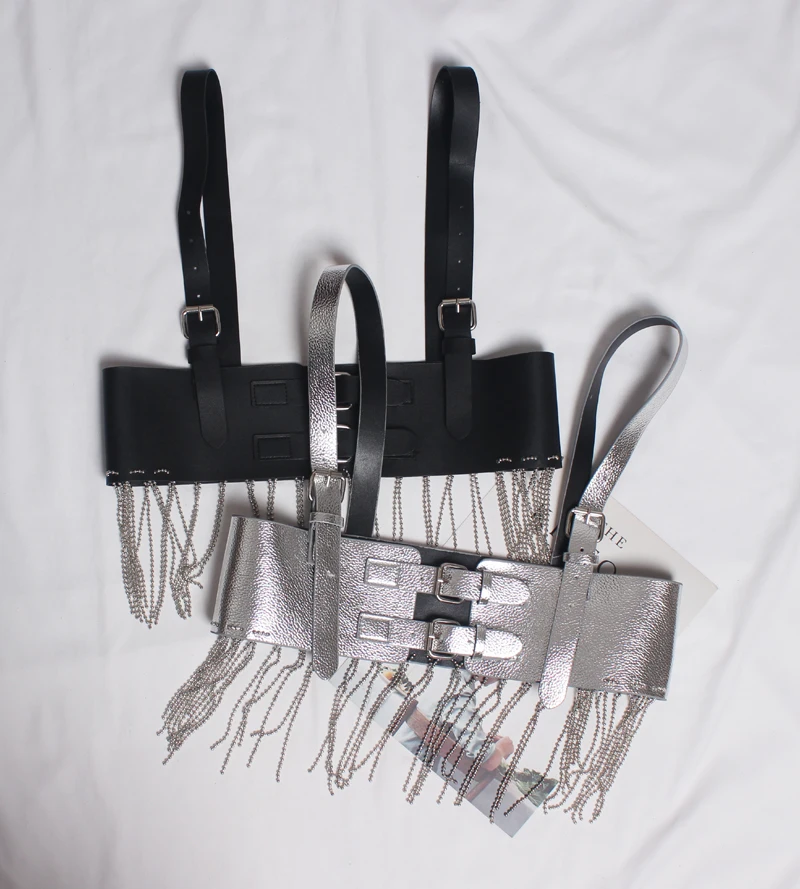 SeeBeautiful New Fashion Spring 2021 Metal Pin Buckle Straps Camisole Girdle PU Leather Tassel Width Belts Women Y445