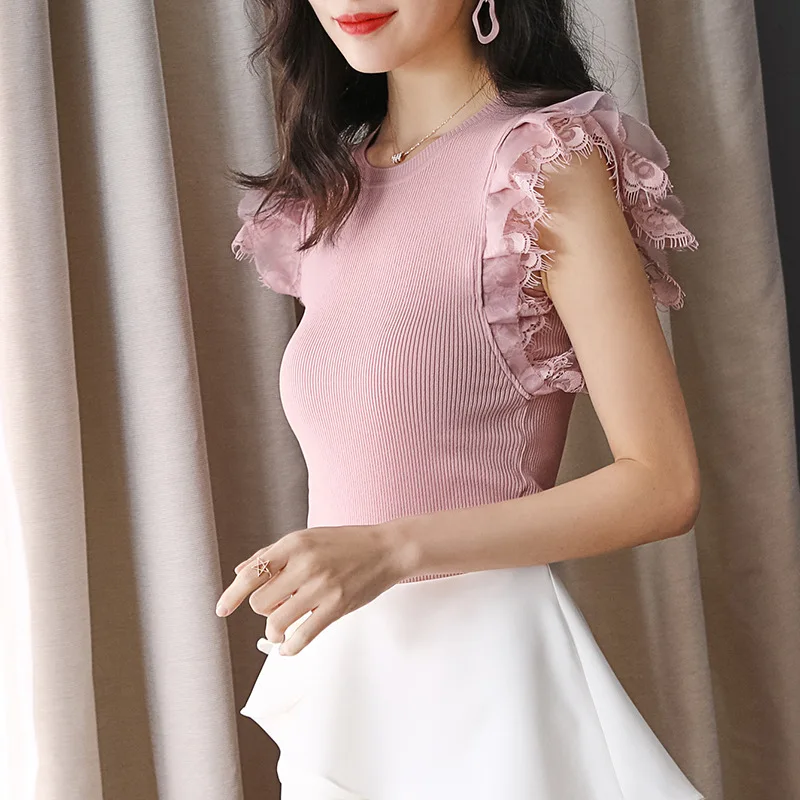 Женский кружевной пуловер с рукавом-бабочкой, белый или Розовый Повседневный пуловер в стиле пэчворк, весна-лето 2020 
Женский кружевной пуловер с рукавом-бабочкой, белый или Розовый Повседневный пуловер в стиле пэчворк, весна-лето 2020