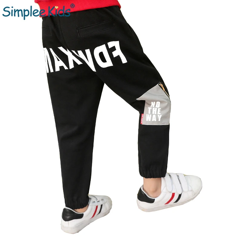 Simplee Kids Letter Boys Sport Pants Black Khaqi Army Green Long Trousers Leisure Soft Cotton Spring Costume Slim | Мать и ребенок