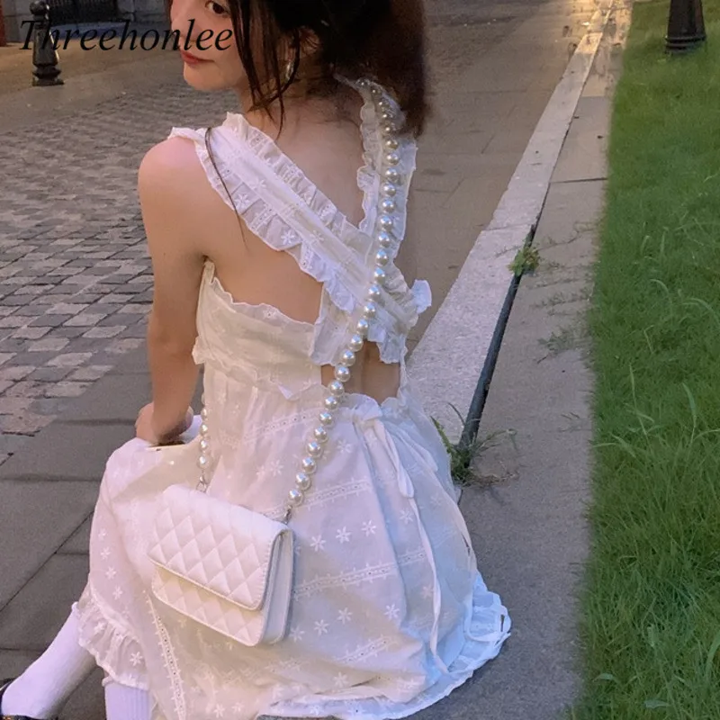 Korean Sweety Women's Dress Summers Kawaii Square Collar Cute Sleeveless Cross Ruffles Backless A-Line Mini Camisole Dresses
Korean Sweety Women's Dress Summers Kawaii Square Collar Cute Sleeveless Cross Ruffles Backless A-Line Mini Camisole Dresses