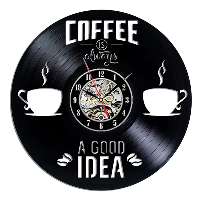 

Кофе всегда хорошая идея резной альбом музыка запись часы кофейный знак кухонные часы Настенный декор виниловая запись кофе подарок для вл...