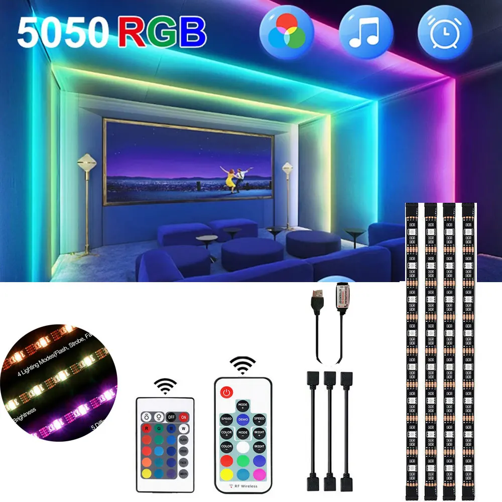 4X50cm TV PC 5V Backlight USB LED Strip Lights RGB 5050 Remote RGB Tape Lamp For TV Background Decoration Flexible Night Lighti
4X50cm TV PC 5V Backlight USB LED Strip Lights RGB 5050 Remote RGB Tape Lamp For TV Background Decoration Flexible Night Lighti