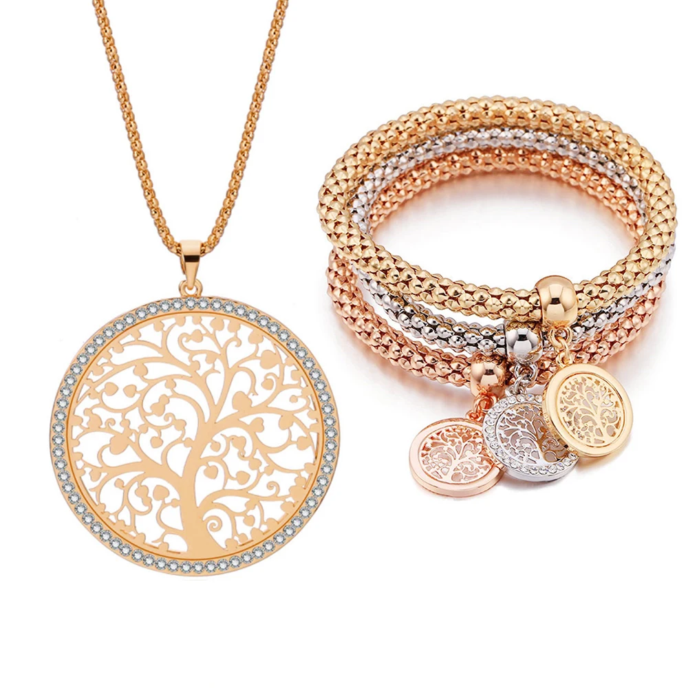 Tree of Life Pendant Long Necklace 3Pcs/Set Popcorn Chain Bracelet Luxury Women Fashion Jewelry Set Anniversary Gift 2019
Tree of Life Pendant Long Necklace 3Pcs/Set Popcorn Chain Bracelet Luxury Women Fashion Jewelry Set Anniversary Gift 2019