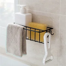 Self Adhesive Iron Sink Rag Racks Wall Mounted Sponge Drain Storage Shelves Racks Kitchen Sink Accessories Bathroom Organizer