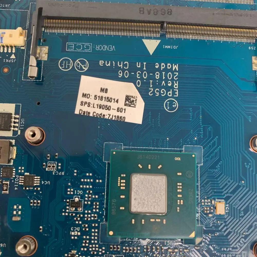 for hp 15-BS 19050-501 L19050-601 L10050-001 LA-G121P laptop motherboard with SR3RZ/N5000 Working well
for hp 15-BS 19050-501 L19050-601 L10050-001 LA-G121P laptop motherboard with SR3RZ/N5000 Working well