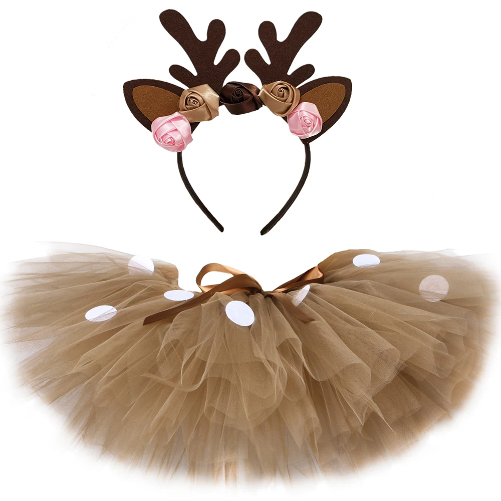 

Пышная коричневая юбка-пачка с оленем для девочек, детский Рождественский костюм, детская фатиновая юбка с оленями для Хэллоуина, детский н...