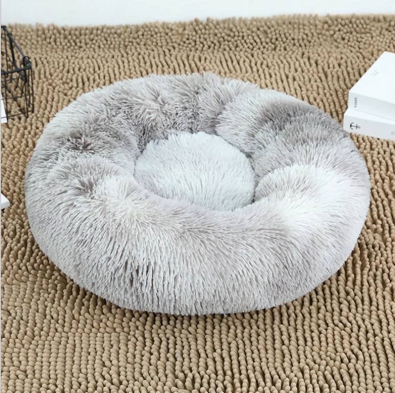 

Donut Pet Dog Cat Calming Sleeping Bed Ultra Warm Soft Long Plush Big Round Nest 19.6"(50cm)
