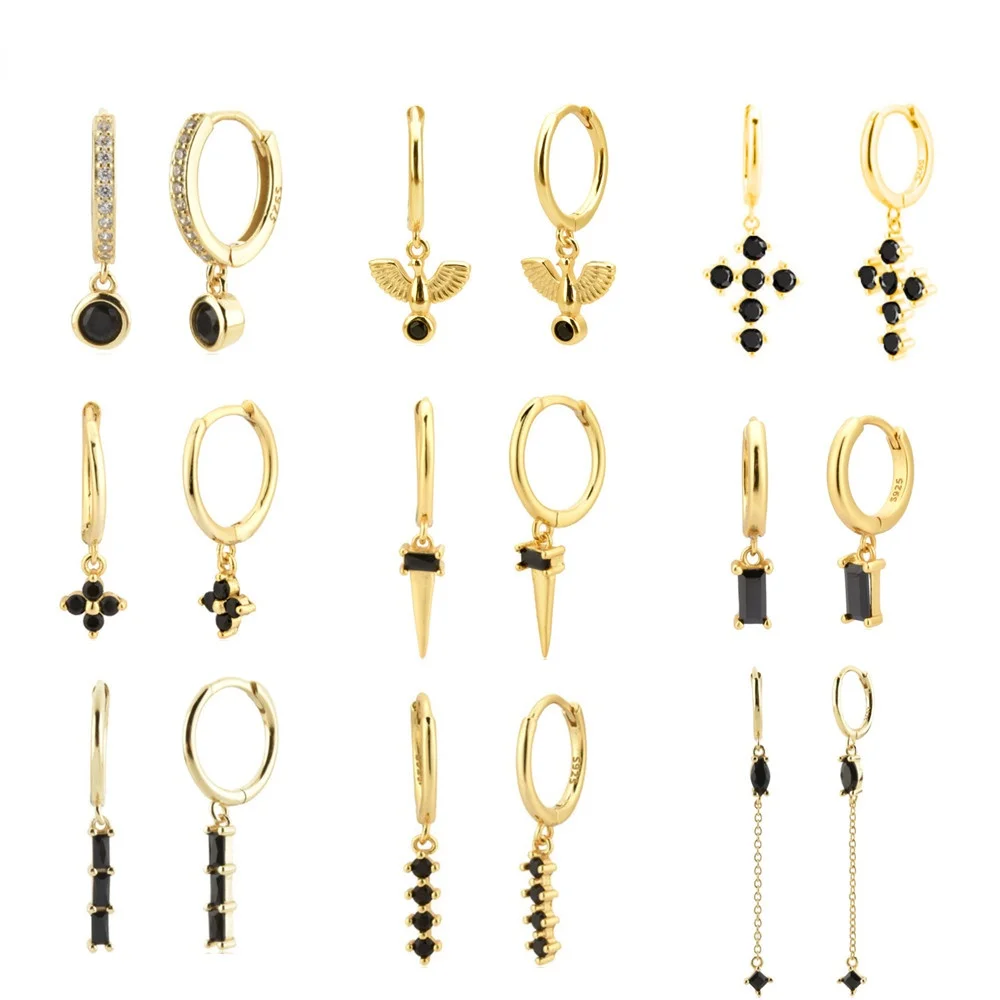 Sterling Silver Black Zircon Drop Earrings for Women Europen and American Geometric Gold Silver Color Fine Jewelry Korean 
Sterling Silver Black Zircon Drop Earrings for Women Europen and American Geometric Gold Silver Color Fine Jewelry Korean