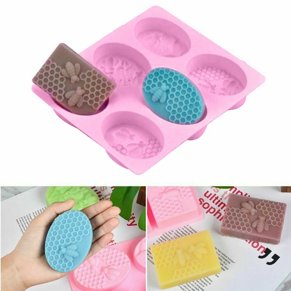 

6 Hole Oval Bee Silica Gel Mold Manual Soap Mold Cake Mold Non-stick Easy to Remove DIY Baking Tool