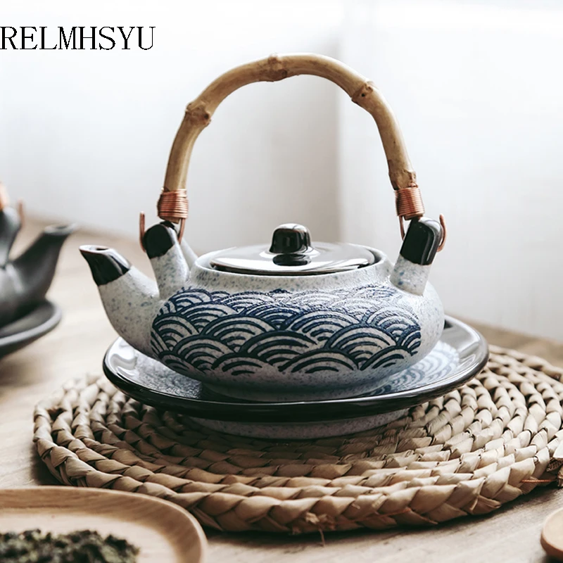 

RELMHSYU Japanese Style Retro Ceramic Seafood Soup Small Teapot Water Cup Steaming Pot Cuisine Single Restaurant Household Set