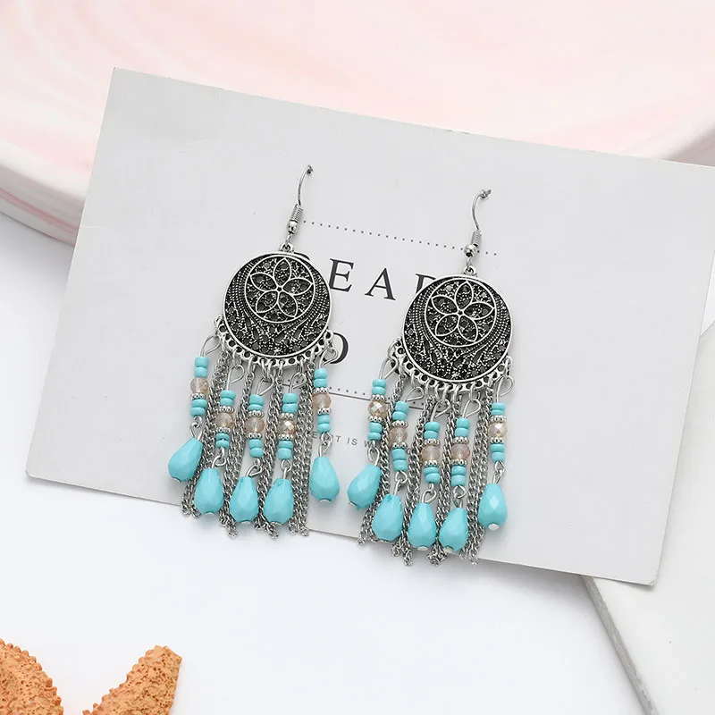Bohemia Vintage Long Chain Tassel Beaded Earrings For Women Retro Ethnic Style Hollow Carved Dangle Earrings Geometric Jewelry
Bohemia Vintage Long Chain Tassel Beaded Earrings For Women Retro Ethnic Style Hollow Carved Dangle Earrings Geometric Jewelry