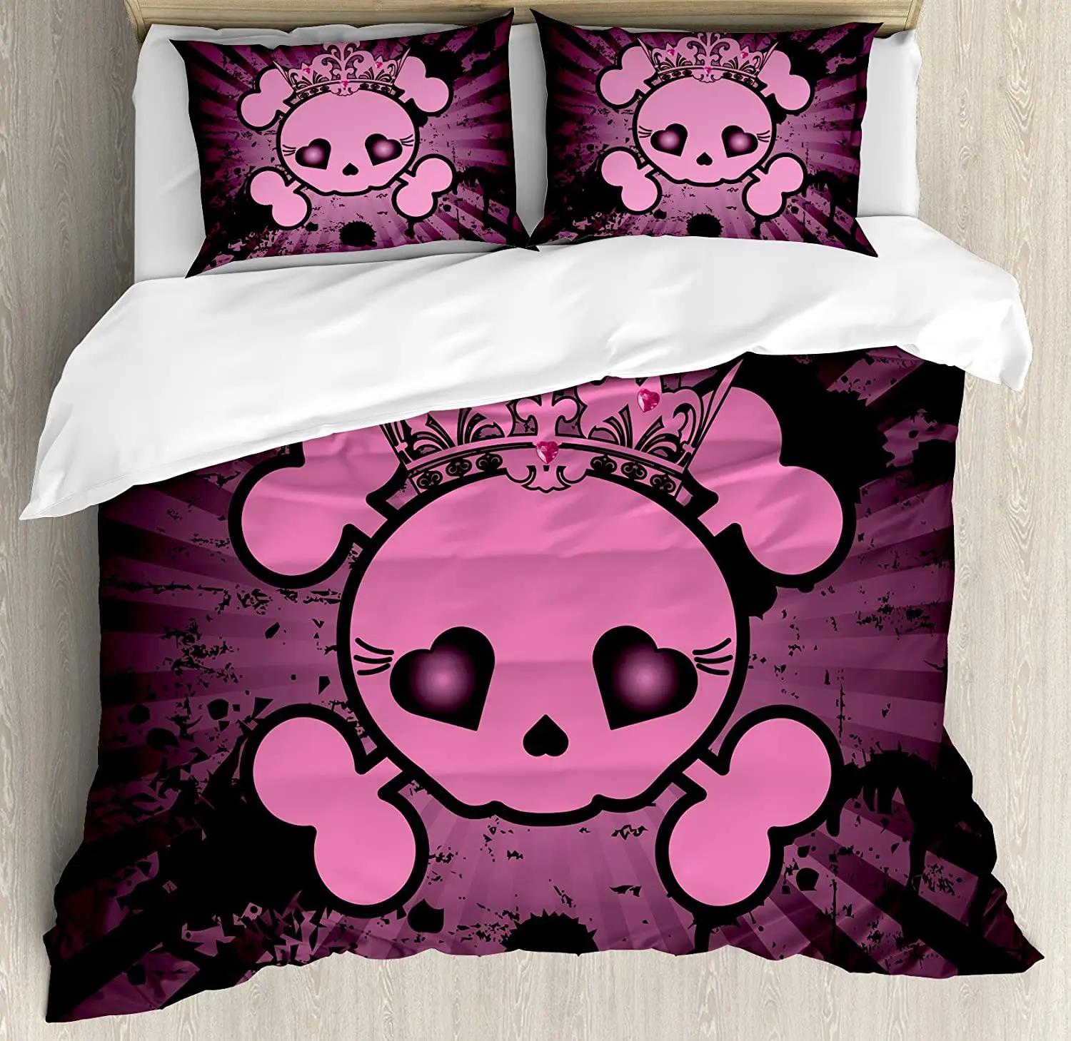 Skull Duvet Cover Set Cute Skull Illustration with Crown Dark Grunge Style Teen Spooky Halloween Print Bedding Set for Home
Skull Duvet Cover Set Cute Skull Illustration with Crown Dark Grunge Style Teen Spooky Halloween Print Bedding Set for Home