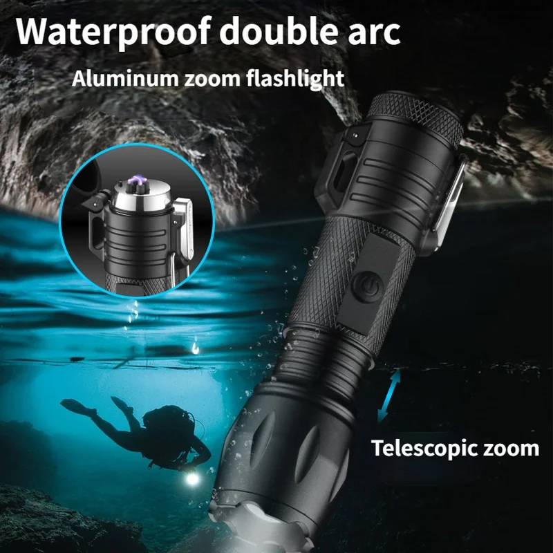 Outdoor Camping Waterproof Double arc Cigarette Lighter Portable Flashlight With Multiple Bright Modes USB Lighters Gift For Man
Outdoor Camping Waterproof Double arc Cigarette Lighter Portable Flashlight With Multiple Bright Modes USB Lighters Gift For Man