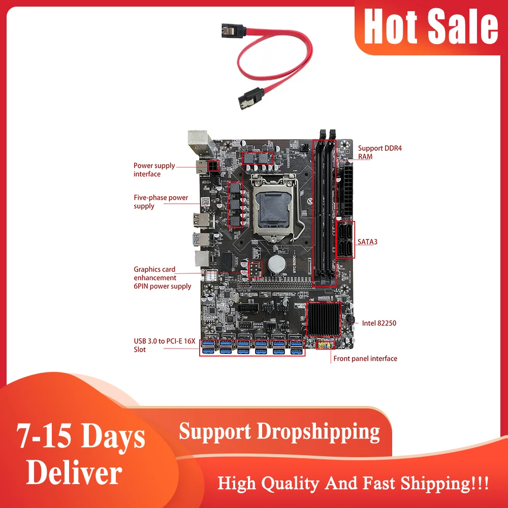 B250C BTC Mining Motherboard 12*PCIE to USB3.0 Graphics Card Slot LGA1151 Supports DDR4 DIMM RAM Computer Motherboard
B250C BTC Mining Motherboard 12*PCIE to USB3.0 Graphics Card Slot LGA1151 Supports DDR4 DIMM RAM Computer Motherboard