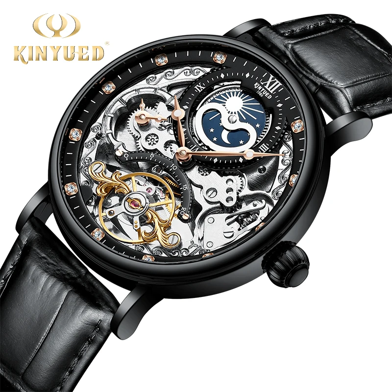 Фото Механические наручные часы KINYUED скелетоны с турбийоном мужские автоматические
