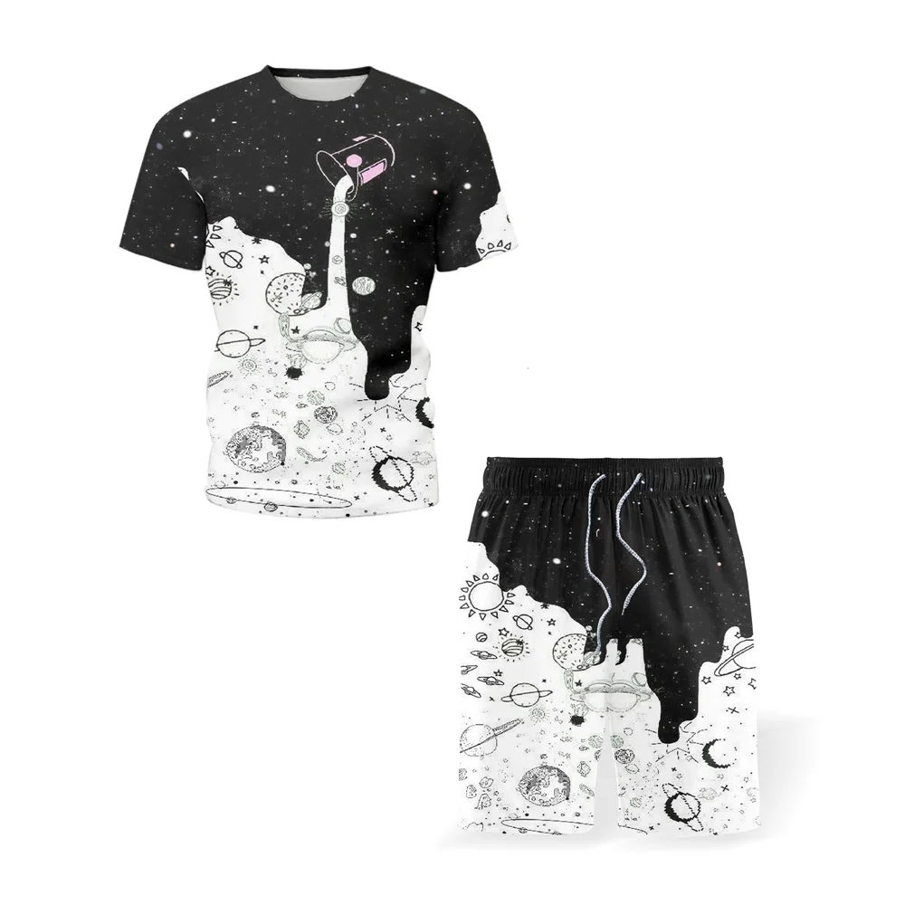 2021 summer new men's sets 3D printing milk round neck T-shirt casual sports short-sleeved running fashion shorts suit
2021 summer new men's sets 3D printing milk round neck T-shirt casual sports short-sleeved running fashion shorts suit