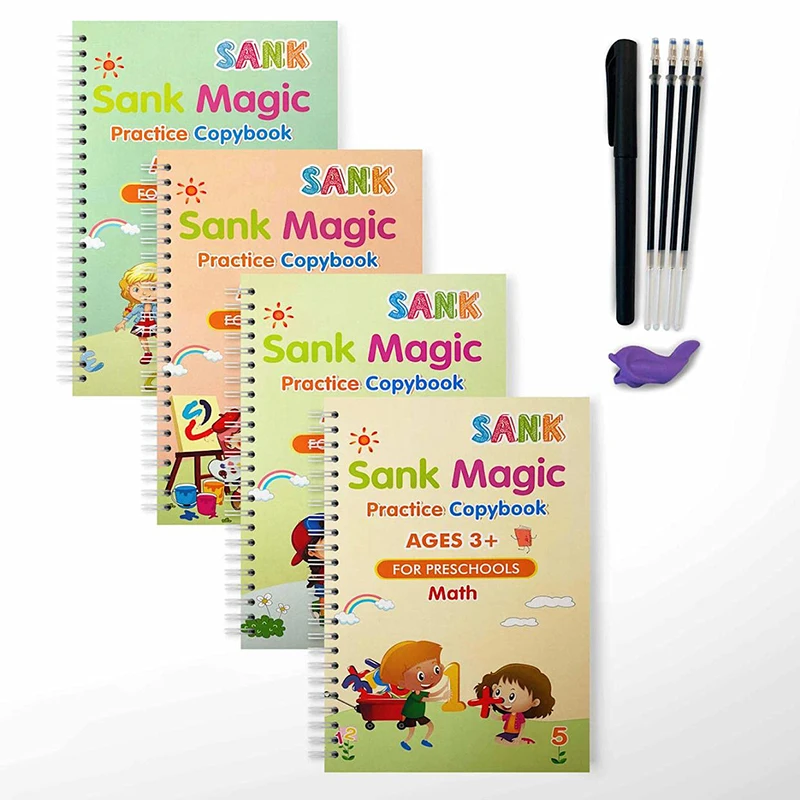 Sank Magic Practice Book 4 Book + Pen Free Wiping Children's Toy Writing Sticker English Copybook For Calligraphy Montessori Toy
Sank Magic Practice Book 4 Book + Pen Free Wiping Children's Toy Writing Sticker English Copybook For Calligraphy Montessori Toy
