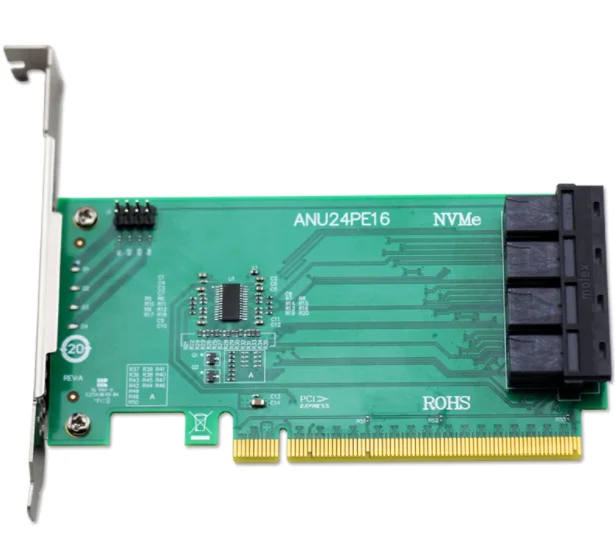 ANU24PE16 Nvme PCIe X16 U.2 SSD 4 port riser Card SFF8643 to SFF8639 for NVMe SSD with 2 cable (ssd not include)
ANU24PE16 Nvme PCIe X16 U.2 SSD 4 port riser Card SFF8643 to SFF8639 for NVMe SSD with 2 cable (ssd not include)