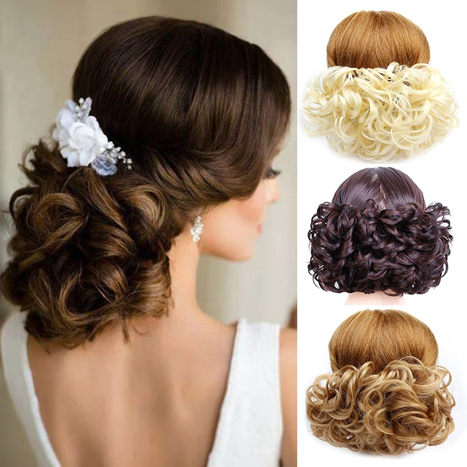 

HUAYA Short Curly Chignon Synthetic Hairpieces for Women With Elastic Rubber Band Two Plastic Combs Updo Cover Hair Bun
