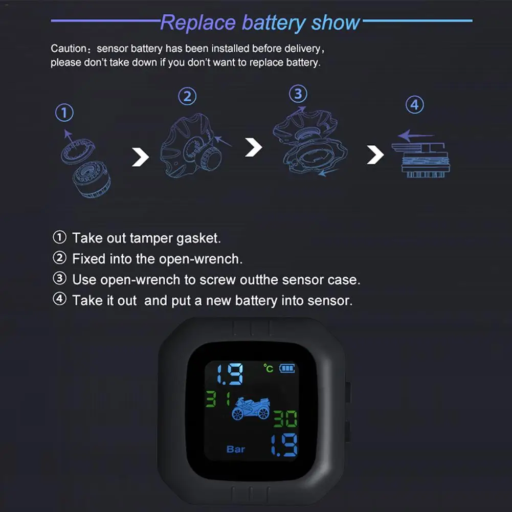 Система контроля давления в шинах мотоцикла TPMS супер Водонепроницаемая