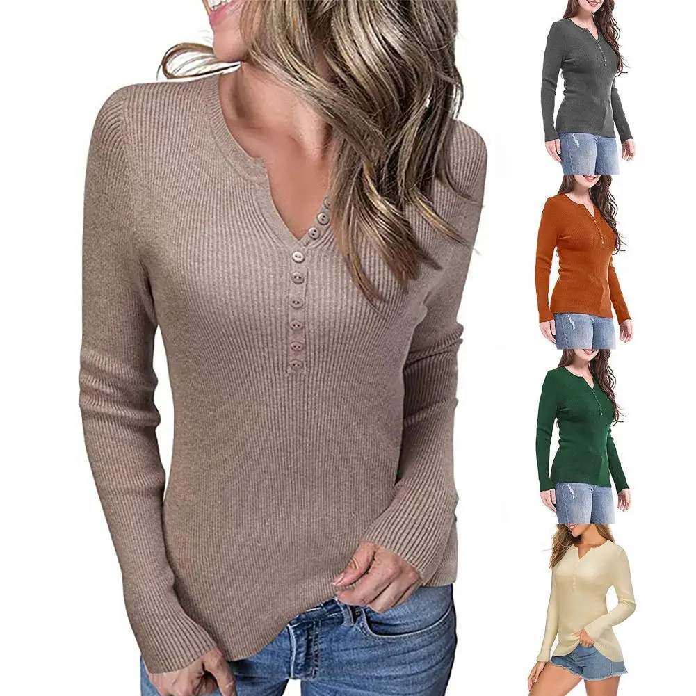 Lady Top Solid Color V Neck Ribbed Long Sleeve Pullover Slim Autumn Shirt for Home
Lady Top Solid Color V Neck Ribbed Long Sleeve Pullover Slim Autumn Shirt for Home