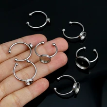 10pcs/lot stainless steel Adjustable Blank Ring Base Fit Dia 4/6/8/10/12mm Cabochons Cameo Settings Tray Diy Jewelry Making Ring
