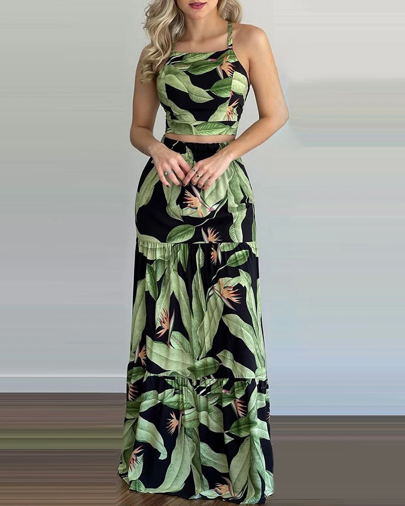 2021 Summer Two Piece Set Women Printed Green Bandage Sexy Crop Top+Maxi Long Skirt Elegant Female Set 2 Pcs
2021 Summer Two Piece Set Women Printed Green Bandage Sexy Crop Top+Maxi Long Skirt Elegant Female Set 2 Pcs