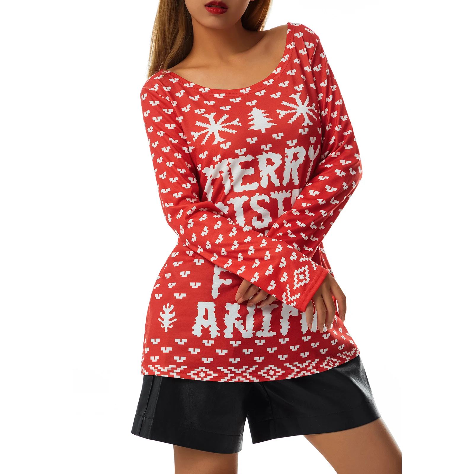 Women Christmas Sweater T-shirt Long Sleeve Round Neck Elk Snowflake Print Casual Loose Pullover Tops
Women Christmas Sweater T-shirt Long Sleeve Round Neck Elk Snowflake Print Casual Loose Pullover Tops
