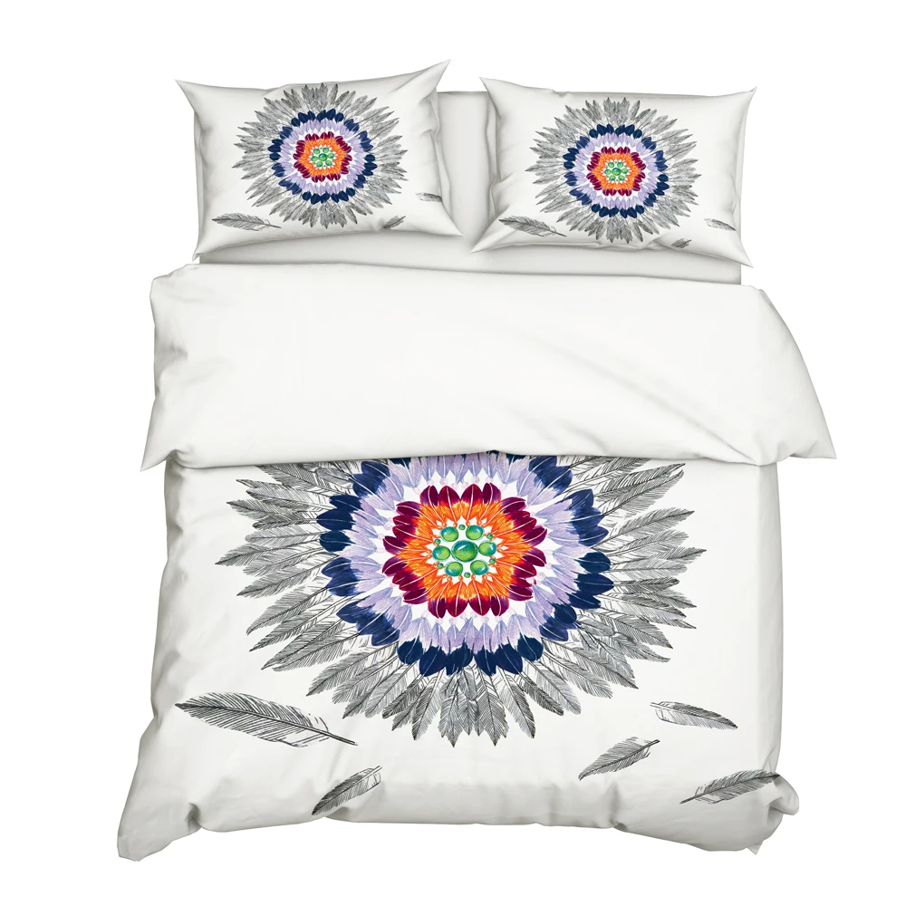 Комплект постельного белья YuXiu черного цвета, комплект с пододеяльником и наволочками с 3D принтом в виде перьев, для двуспальной и двуспальной кровати